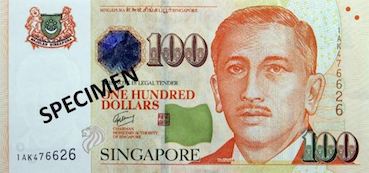 100 dollar-singapourien (dollar SGD) Face