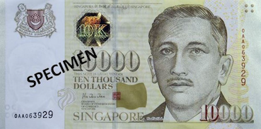 10000 dollar-singapourien (dollar SGD) Face